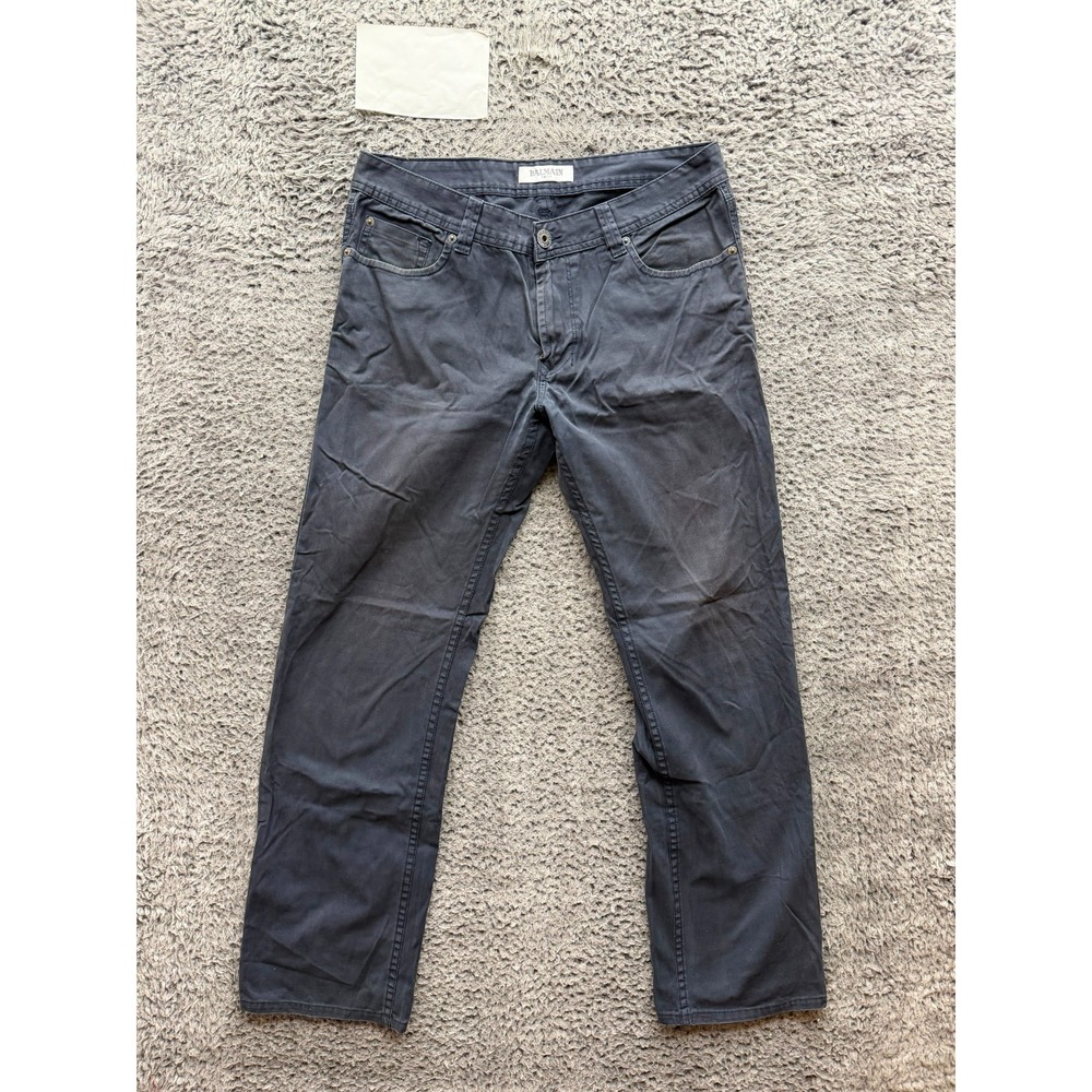 Balmain Paris Regular Straight Leg Denim Jeans Washed Black Mens Size 32 x 34